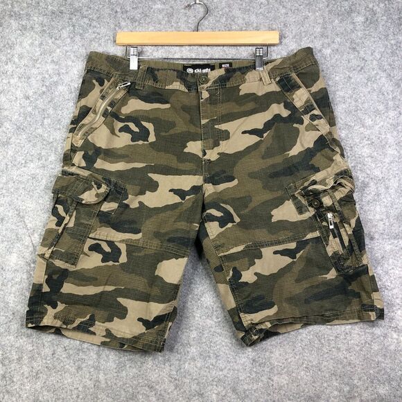 Ecko Unltd Shorts Mens 38 Green Cargo Ripstop Camo Camouflage Utility Y2K - Picture 1 of 8